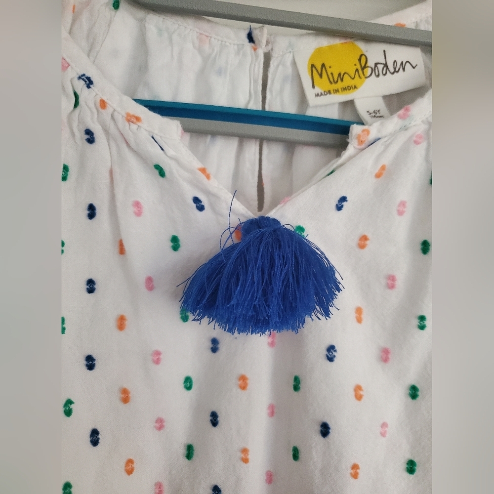 Mini Boden Girls' Pom-Pom Sundress with Colorful Dot Print Size 5/6 - Picture 4 of 5